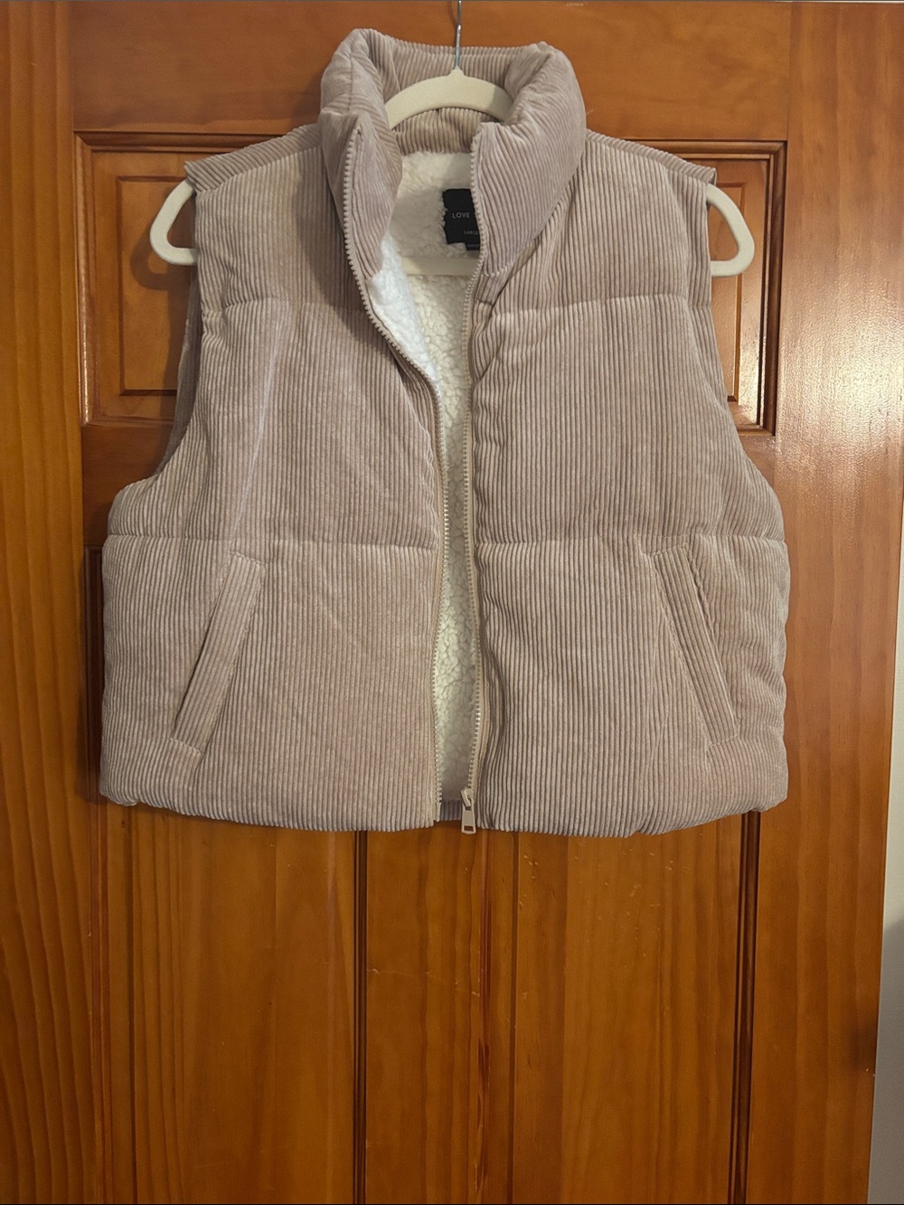 Love Tree Corduroy Puffer Vest in Light Taupe